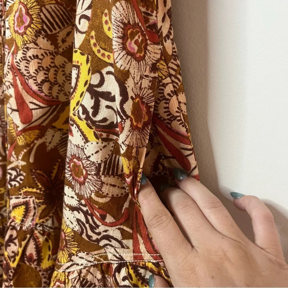 NWT PILCRO Boho Fall Colorful Puff Sleeve Cotton Linen Blend Tunic Dress - Picture 4 of 15